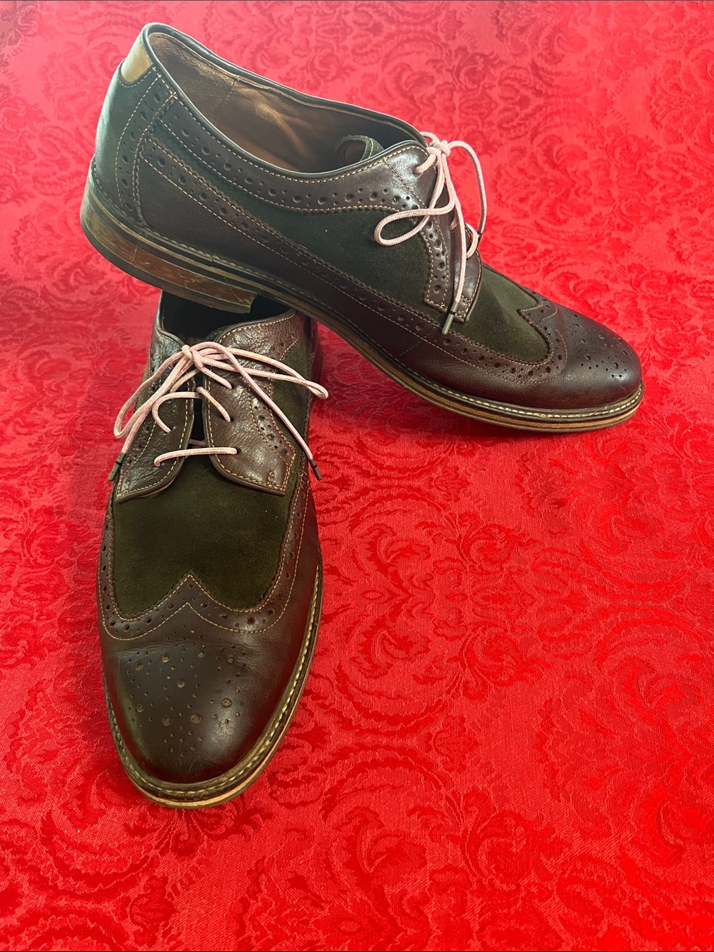 Johnston & Murphy Men's Wingtip Oxfords 11 D Brown Leather Suede Dress Shoes